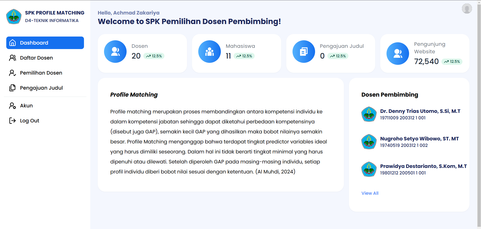 Sistem Pendukung Keputusan Dosen Pembimbing Skripsi D4 - Teknik Informatika Menggunakan Metode Profile Matching