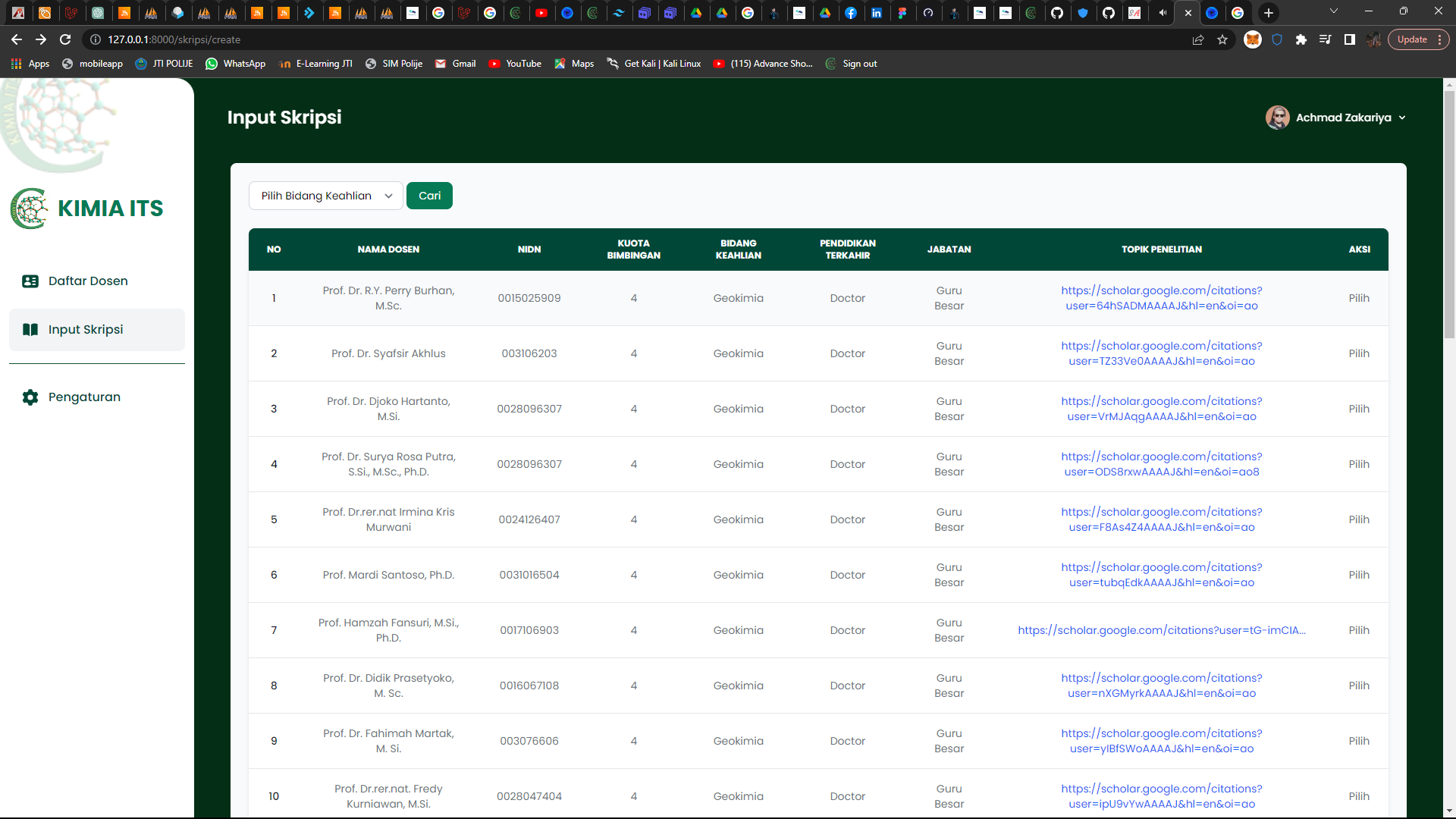 ITS Surabaya Chemistry Department E-Skripsi Information System
